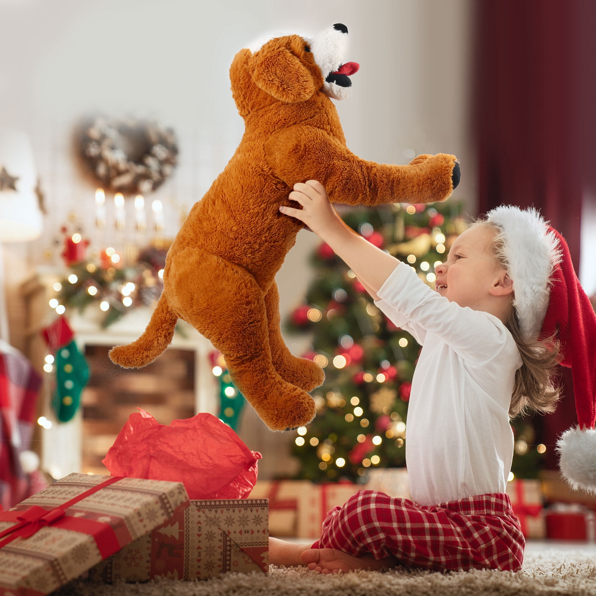 LotFancy 27 in Dog Stuffed Animal, Large Retriever Plush Toy Gift for Kids Girls, Brown