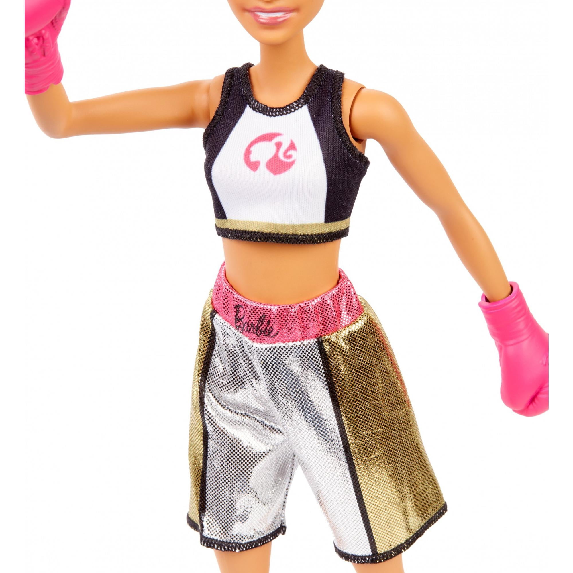 Barbie Boxer Brunette Doll With Boxing Outfit And Pink Boxing Gloves