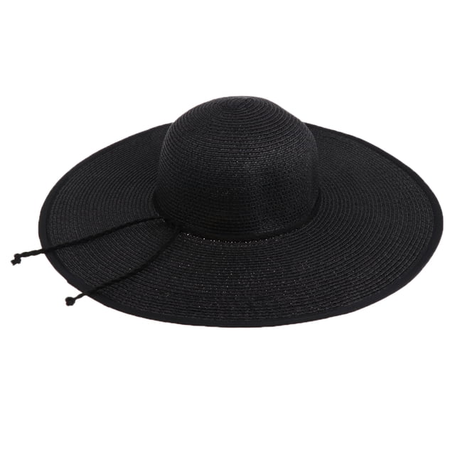 Sombrero de paja de mujer Hugo plegable Verano Borde Ancho negro