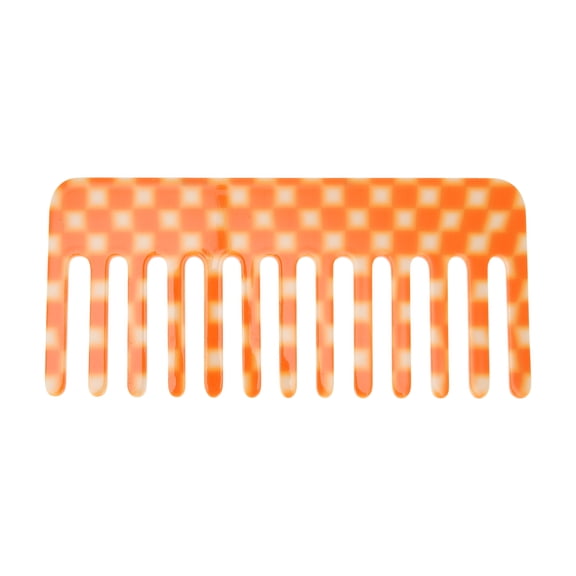 Unique Bargains 1 Pc Square Retro Checkerboard Hair Comb Orange White Acetate Sheet