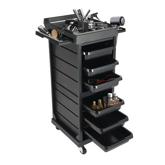 Miumaeov 7-Layers Beauty Barber Rolling Trolley Cart Floor Stand Hair Tools Storage Organizer Black