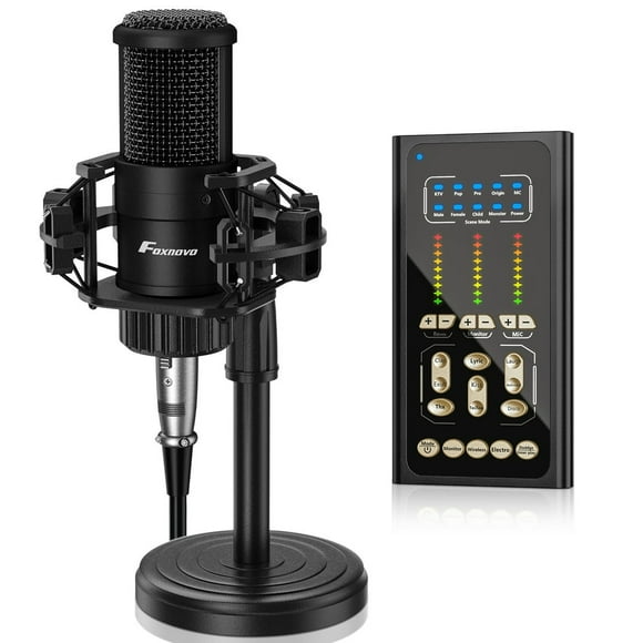 Sound and Microphone Set Professional Sound Cardioid Condenser Microphone Set with Basic Accessories Luxury Audio Microphone Kit for Live Streaming Gaming Entertainment (Black)