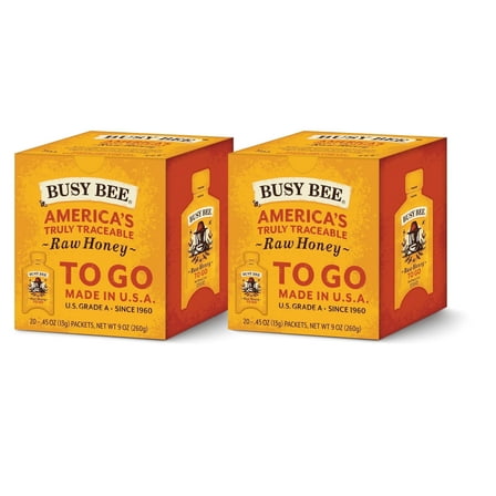 Busy Bee Raw Honey, 100% Traceable USA Honey, Convenient To Go Packets (40 Packets Total)