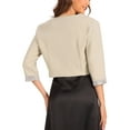 thumbnail image 3 of INSPIRE CHIC Women's Half Sleeve Collarless Cropped Open Front Blazer XS Beige, 3 of 5
