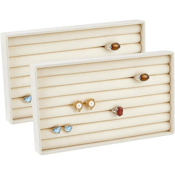 DIY 2 Pc Ring Rectangle Holder Display Tray Cornsilk 7 Slots Velvet Ring Storage Display Trays Ring Holder Stand Jewelry Storage Tray Organizer for Home or Store Sell Show DIY
