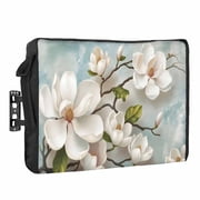Magnolia Farmhouse Outdoor TV Cover 70 to 75 inch Weatherproof Waterproof, White Floral Vintage Pastoral Botanical TV Enclosures with Remote Control Pocket Flat Screen Protector for Outside
