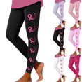 thumbnail image 4 of Breast Cancer Awareness Leggings For Women Pink Ribbon Print High Waist 4-Way Stretch Workout Pants for Running Casual, 4 of 6