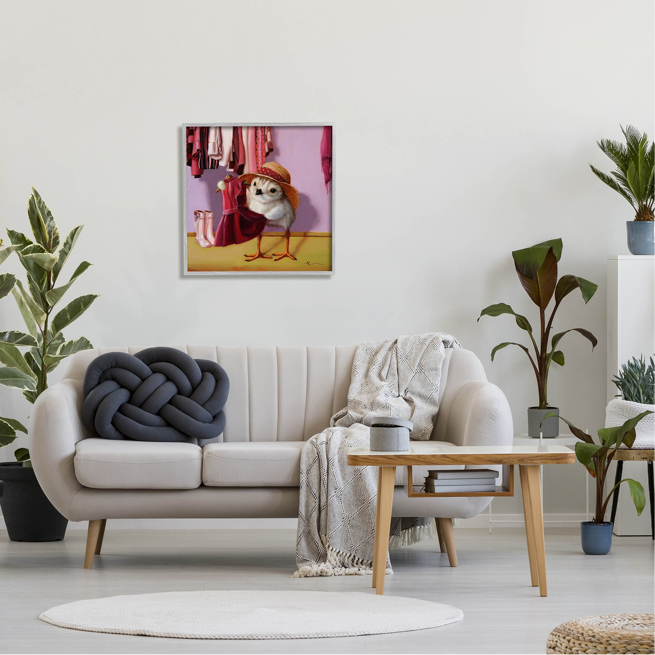 Bird Pink Dressing Room Clothes Animals & Insects Painting Gray Framed Art Print Wall Art