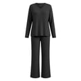 thumbnail image 6 of Women's 2 Piece Loungewear Outfits Ribbed Knit V Neck Long Sleeve Top and Wide Leg Pants Sets Soft Warm Fall Winter Casual Tracksuit Black, 6 of 7