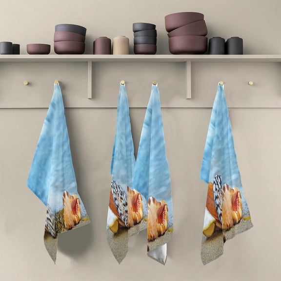 Shells on The Beach Tea Towels Set of 6 Summer Kitchen Dish Cloth with Hanging Loop, 18"x28"Lint-Free Absorbent Towel for Kitchen Drying Wiping and Cleaning