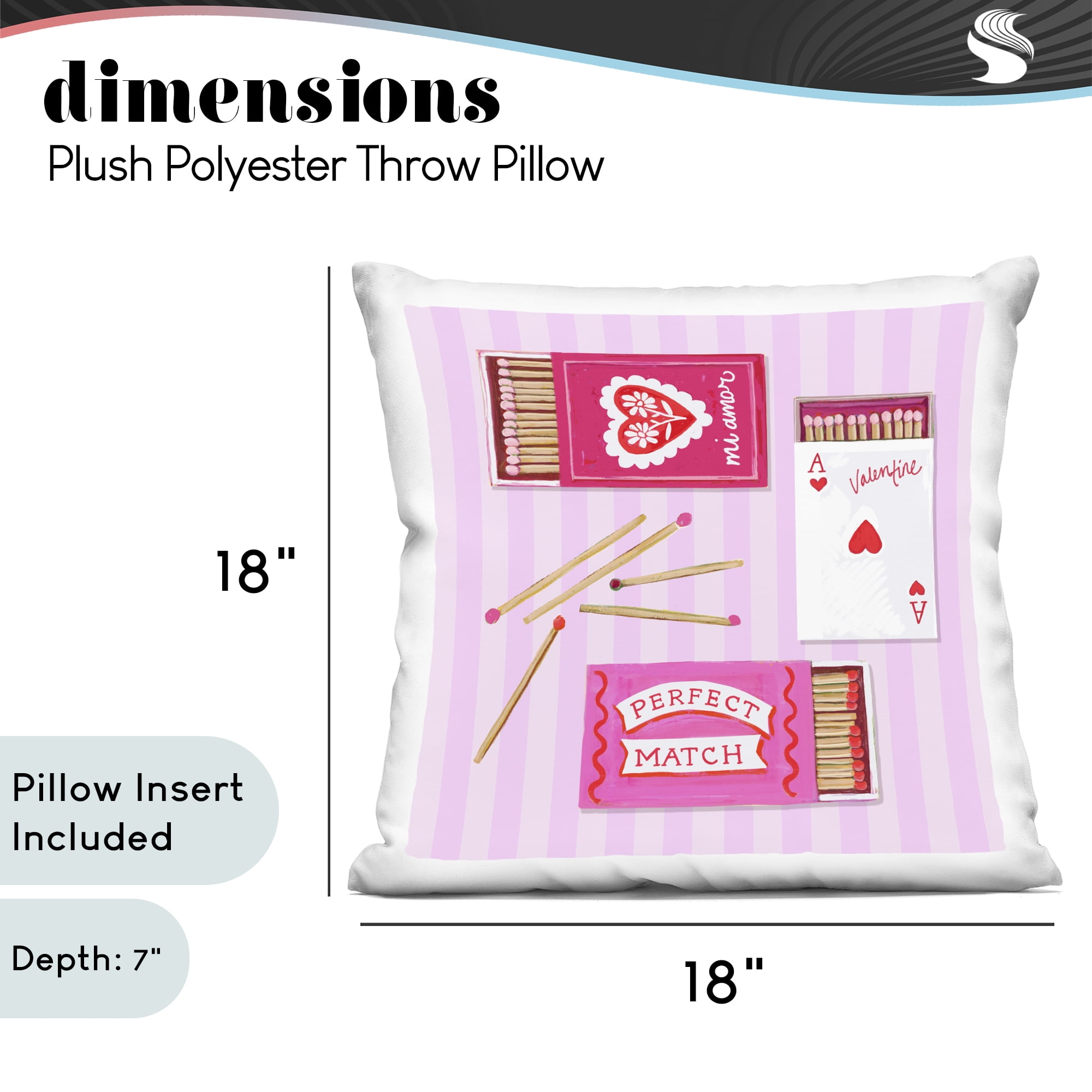 Stupell Industries Perfect Match Valentine Matchboxes Decorative Printed Throw Pillow, design by Rachael Reese, 18 x 7 x 18