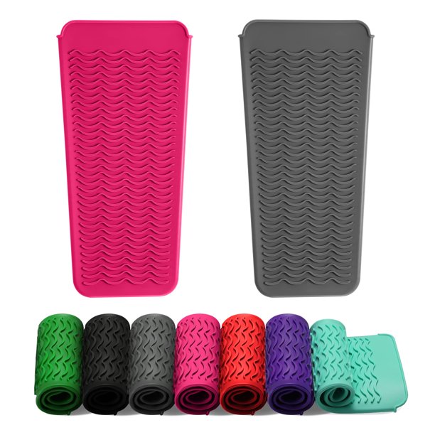 ZAXOP - Bolsa de silicona resistente al calor (2 unidades) para planchas, rizadores, alisadores de pelo, rizadores y herramientas de calor (gris y rosa intenso)