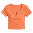 thumbnail image 4 of Miluxas Girls' Ribbed Henley Crop Top - Short Sleeve Fitted T-Shirt, Casual Button Neck Tee for Kids, School, Playdates, Casual Outings & Everyday Wear Orange 2 Years, 4 of 7