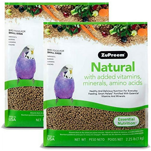 ZuPreem Natural Pellets Bird Food for Small Birds, 2.25 lb (Pack of 2) - Made in USA, Essential Nutrition for Parakeets, Budgies, Parrotlets