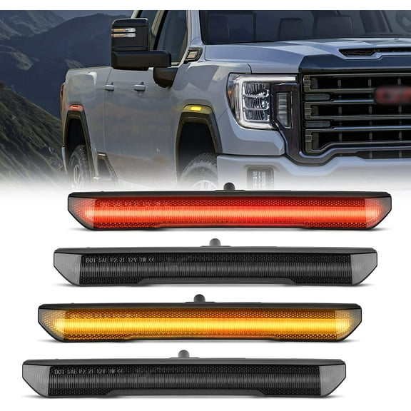 4 PCS Smoked LED Side Marker for 2020-2023 GMC Sierra 2500HD 3500HD Pickup Truck, Front Rear Fender Side Markers Driver Passenger Sides Lamps