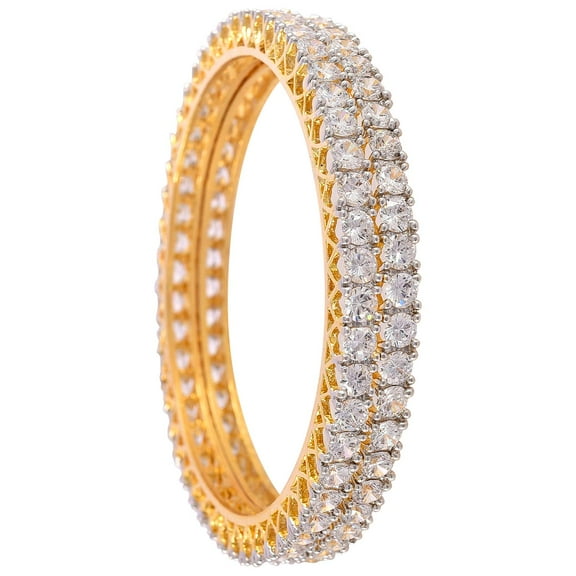 Ratnavali Jewels CZ Zirconia Gold Tone Solitaire Diamond Bollywood Wedding Indian Bangles Jewelry Women