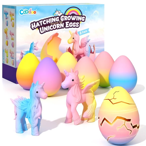 Paquete de 6 juguetes con forma de unicornio para incubar huevos de arcoíris para niños de más de 3 años