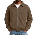 thumbnail image 4 of Mens Corduroy Bomber Jacket with Pocekts Full Zip Lapel Long Sleeve Lightweight Casual Shirt Jacekt Khaki XL, 4 of 8
