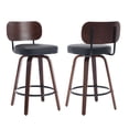 thumbnail image 3 of Hassch Mid-Century Swivel Counter Bar Stools Set of 2, Black Faux Leather Upholstered Seat with Walnut Curved Back & Bentwood Legs & Metal Footrest for Kitchen Island, Dining Room, 3 of 10