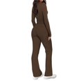 thumbnail image 3 of Conjunto Deportivo de Otoño de 2 Piezas A Juego para Estar en Casa: Pantalón de Pierna y Top Corto con Cuello Henley. Café L, 3 of 6