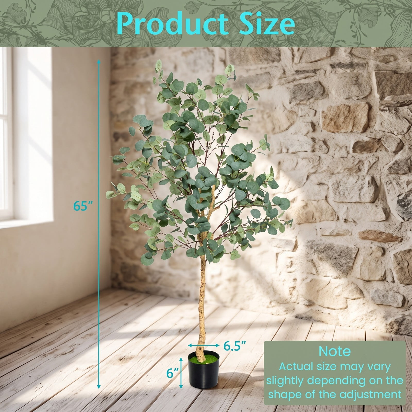 ALPULON 5.5 FT Artificial Eucalyptus Tree, Faux Silver Dollar Tree with 517 Leaves and Cement Pot, Tall Fake Plant for Indoor Home Office Living Room Corner, Green