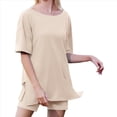 thumbnail image 3 of Conjunto de Dos Piezas para Mujer, Ropa de Verano 2025, Camisetas Extragrandes con Cuello en V, Pantalones Cortos Estilo Motero, Ropa de Estar Cómoda Albaricoque M, 3 of 9