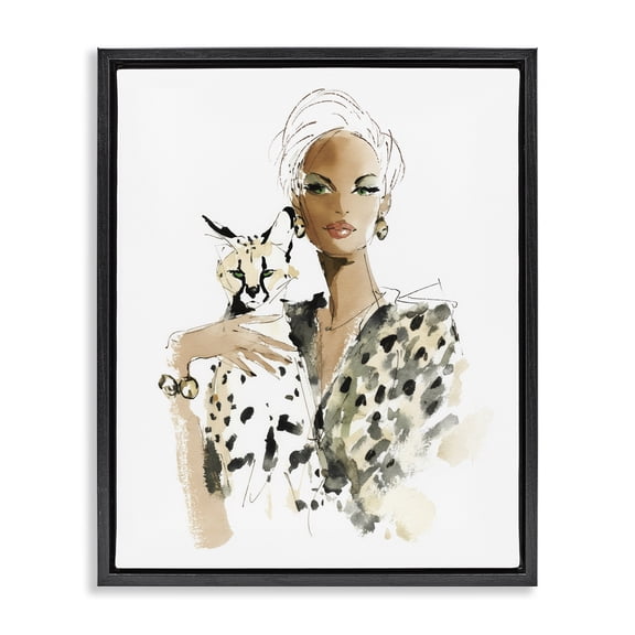 Stupell Industries Fashion Hunt Elegant Woman Black Framed Floater Canvas Wall Art, design by Svetlana Aleynikova
