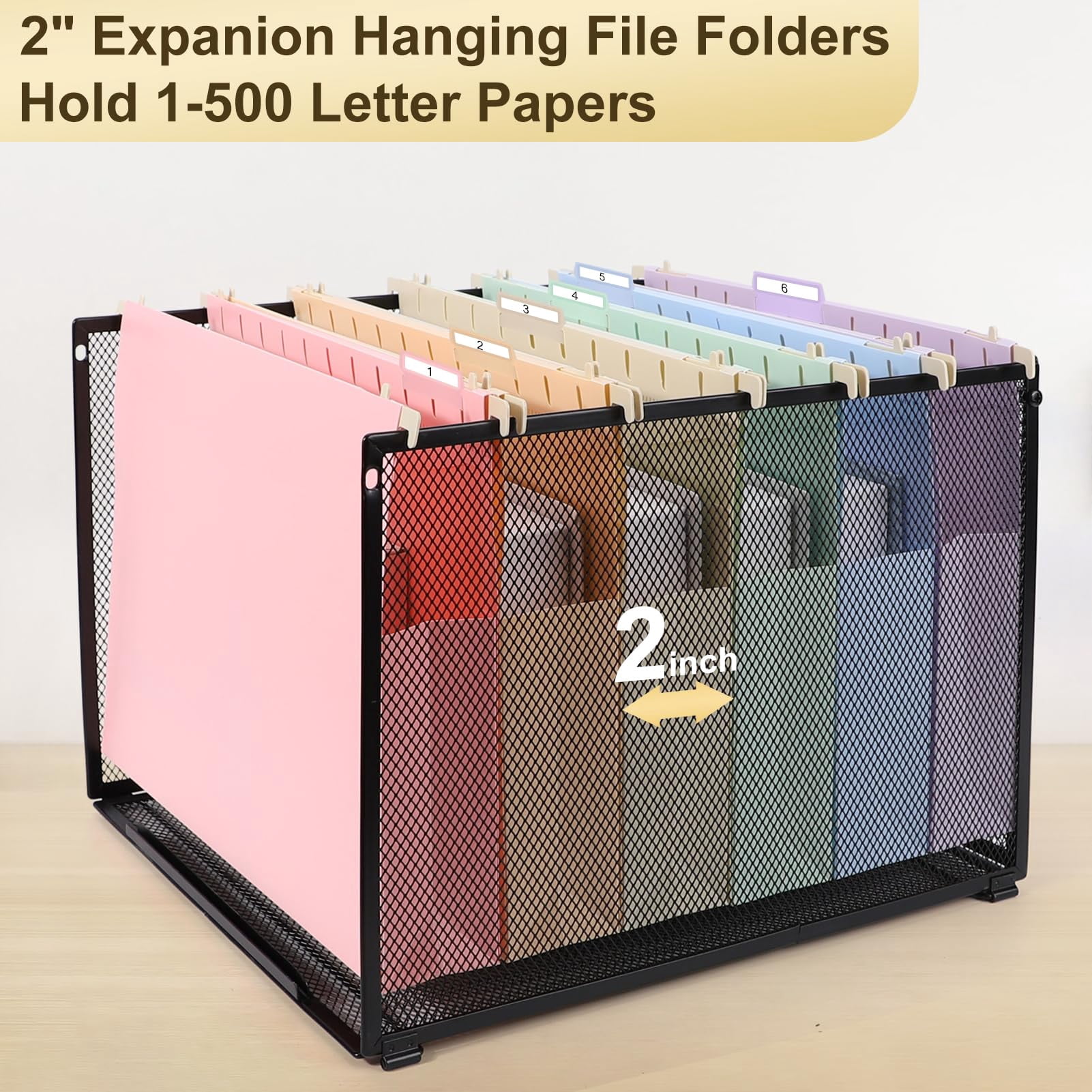 Extra Capacity Plastic Hanging File Folders Letter Size 12 Pack 2 Inch With Tabs Heavy Duty For Filing Cabinet Home And Office Pastel Colors