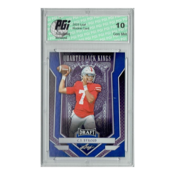 C.J. Stroud 2023 Leaf Football #90 Blue SP Quarterback Kings Rookie Card PGI 10