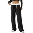 thumbnail image 2 of Women'S Contrast Color Waistband Sweatpants Wide Leg Pants with Drawstring Buckle Black M, 2 of 8