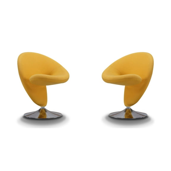 Curl Yellow and Polished Chrome Wool Blend Swivel Accent Chair (Set of 2)