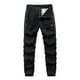thumbnail image 1 of Pantalones largos para hombre, moda informal, cómodos, sólidos, con bolsillos, con cordón ajustable, pantalones regulares de poliéster para hombre., 1 of 3