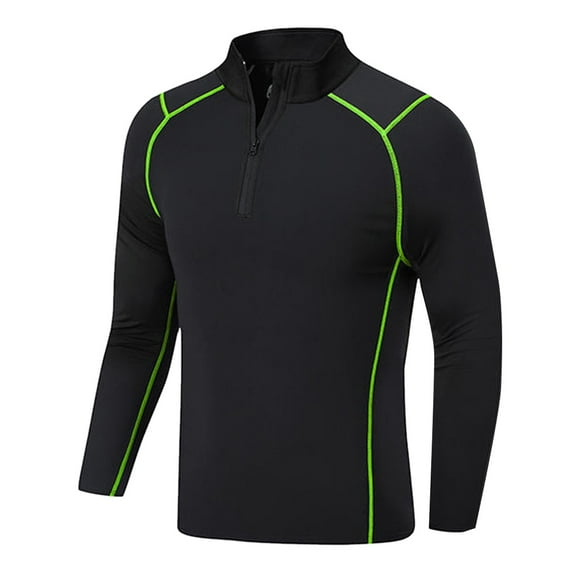 Povozer Boys Compression Athletic Shirts Long Sleeve Fleece Lined Baseball Undershirt Green 8-9Years