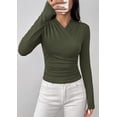 thumbnail image 4 of PRETTYGARDEN Womens Long Sleeve Shirts Fall V Neck Cross Wrap Going Out Top Ribbed Ruched Fitted Business Casual Clothes, 4 of 8