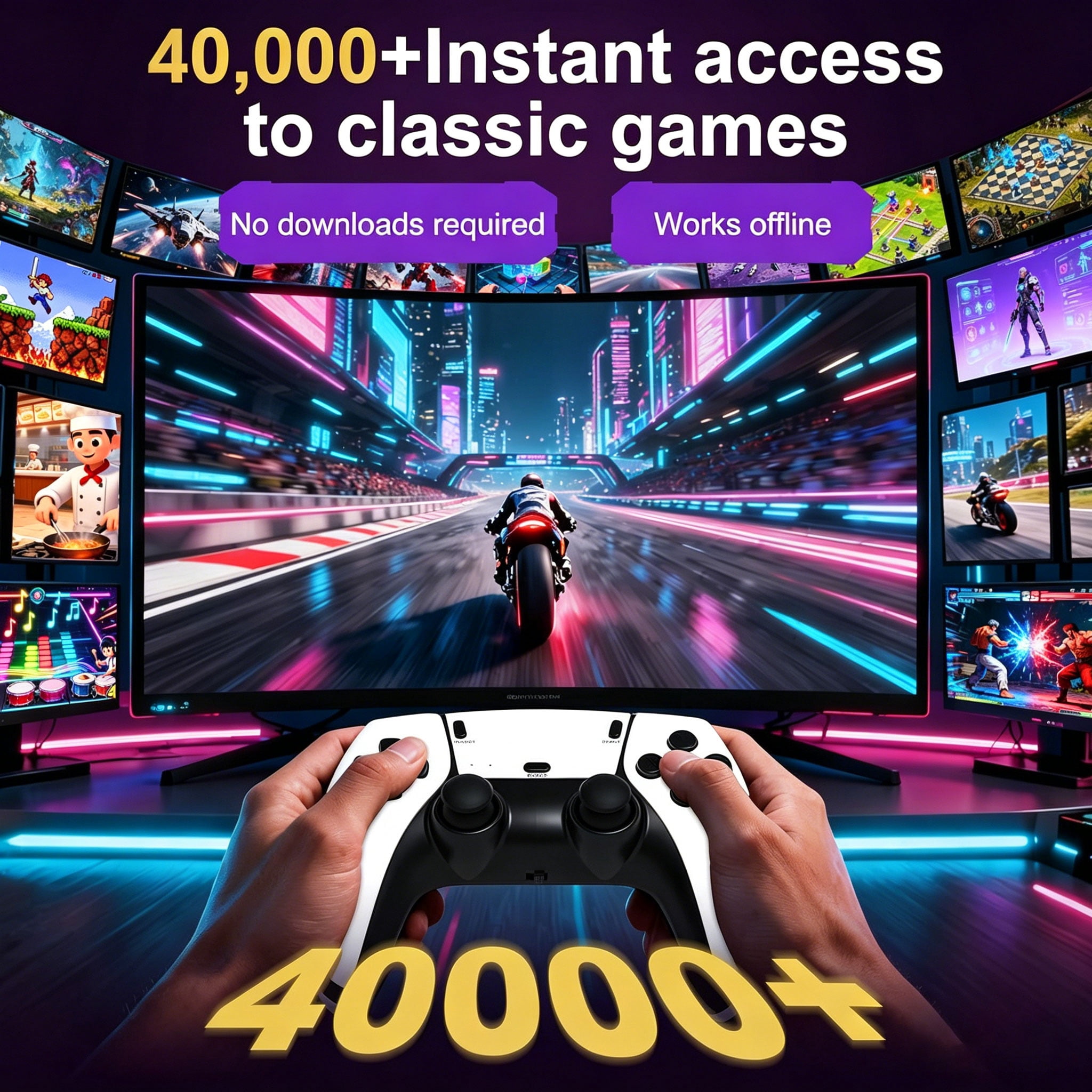 2026 Upgraded Gaming Console,40000+Games and 23 Emulators,128GB , Plug and Play 4K HD HDMI TV Game Stick, with Dual 2.4G Wireless Controllers