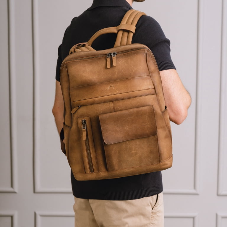 VELEZ Handcrafted Brown Leather Backpack for Men- Daypack  display picture 3