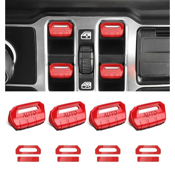 DIAMOOKY Window Switch Button Cover for Jeep Wrangler JL JLU 2025-2018 & Gladiator JT 2020-2025  Accessories 4PCS, Red