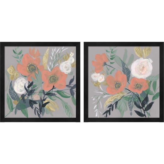 Great Art Now Anemone Jumble by Jennifer Goldberger, 2 Piece Framed Art Set Each 13"W x 13"H