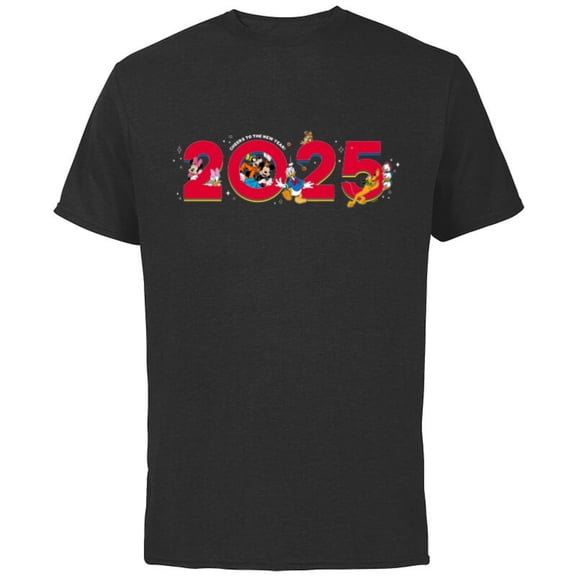 Disney Characters Mickey & Pals Cheers to the New Year 2025 - Short Sleeve Cotton T-Shirt for Adults - Customized-Black