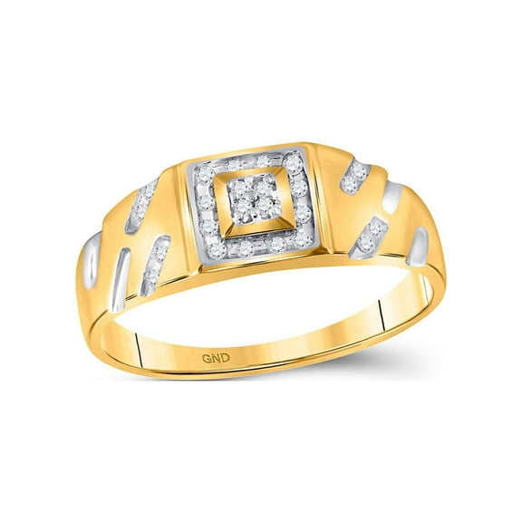 FB Jewels 10kt Yellow Gold Mens Round Diamond Square Cluster Ring 1/8 Cttw
