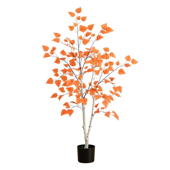 Nearly Natural Paper Birch Fall Harvest Artificial Potted Tree - 4'