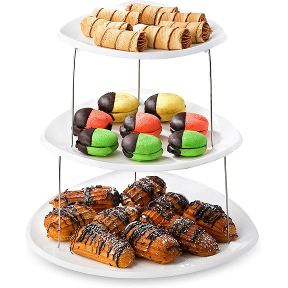 EnjinZZ Collapsible 3-Tier Party Tray: Decorative Design Folds for Minimal Storage. an Elegant Serving Tray for Sandwiches, Cake, Sliced Cheese, and Deli Meat.