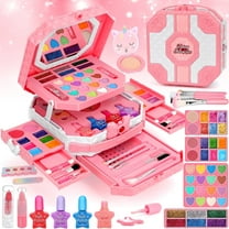 Sendida Kids Makeup Kit for Girls, Princess 64PCS Real Washable Pretend Play Cosmetic Set Toys with Mirror, Non-Toxic & Safe, Birthday Gifts for 3 4 5 6 7 8 9 10 Years Old Girls Kids (Pink)