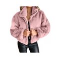 thumbnail image 1 of TheFound Women Fluffy Zipper Coat, Solid Color Long Sleeve Lapel Loose Tops, 1 of 3