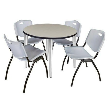 

Regency Kahlo 42 in. Round Breakroom Table- Maple Top Chrome Base & 4 M Stack Chairs- Grey
