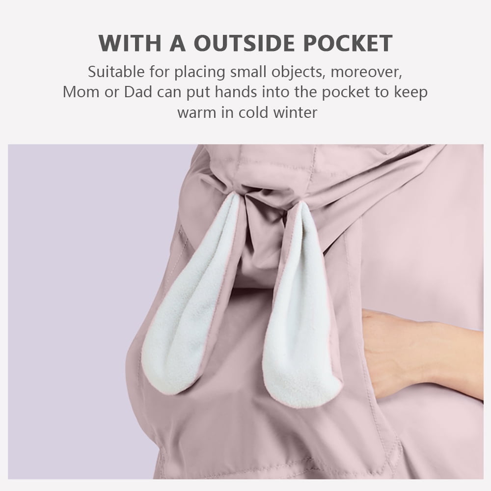 Riousery Baby Carrier Cover Hooded Stretchy Cloak for Infants Windproof Soft Stroller Cover with Pocket Purple Pink Rabbit 32x26x0.8 inches / 81x66x2 cm