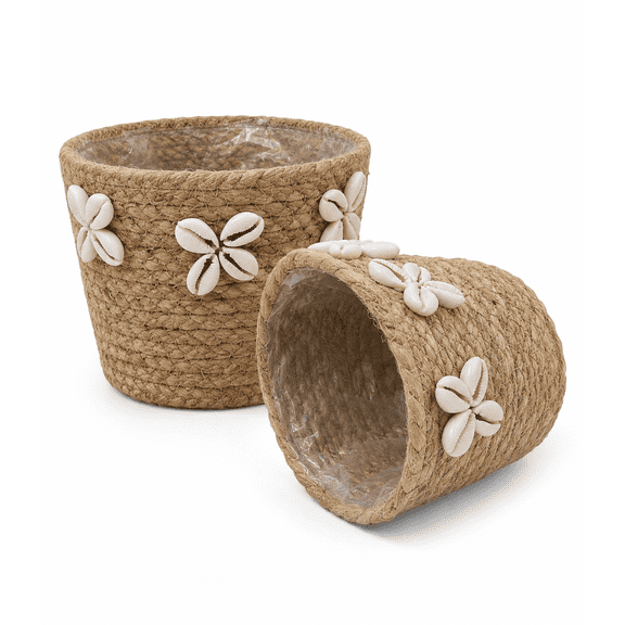 Woven Plant Basket 2PCS – Indoor & Outdoor Rustic Boho Planters with Plastic Liner, Stylish Farmhouse Décor for Floor Potted Plants