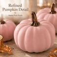 thumbnail image 3 of Simulated Foam Pumpkin Prop with Golden Handle, Colorful Fake Vegetable Ornament, Summer Fall Harvest Decor for Halloween, Tabletop, Shelf, Wreath Making and Farmhouse Home Decoration, Pink, 3 of 8