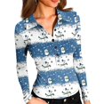 thumbnail image 2 of Women's Fashion Casual Vintage Christmas Printed V-Neck Long Sleeve Button-Down Polo Shirt Top, Holiday Blouse, Collared T-Shirt,Blue,2XL, 2 of 7