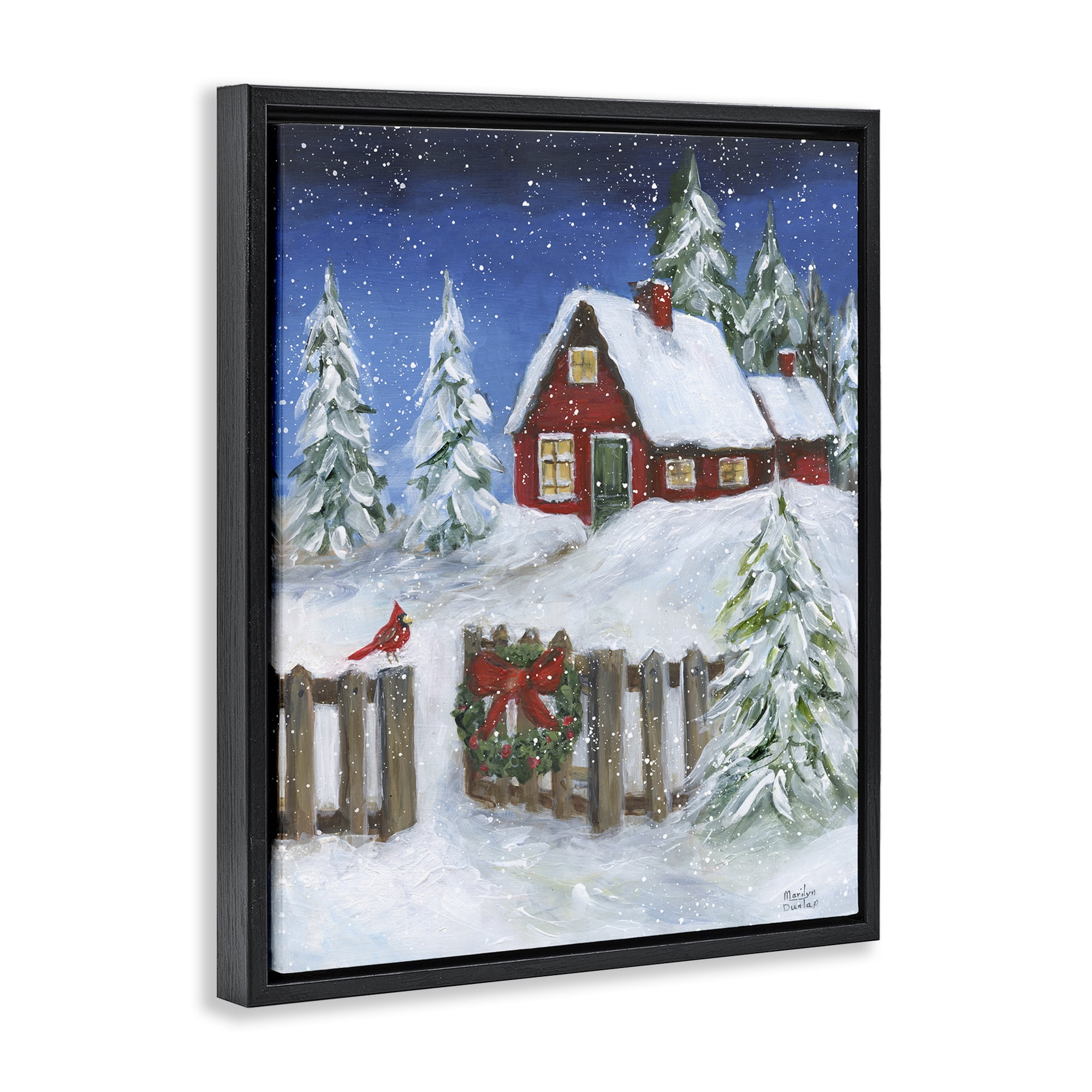 Stupell Industries Traditional Winter Scene Holiday Painting Black Floater Framed Canvas Art Prints Wall Art, 17 x 21